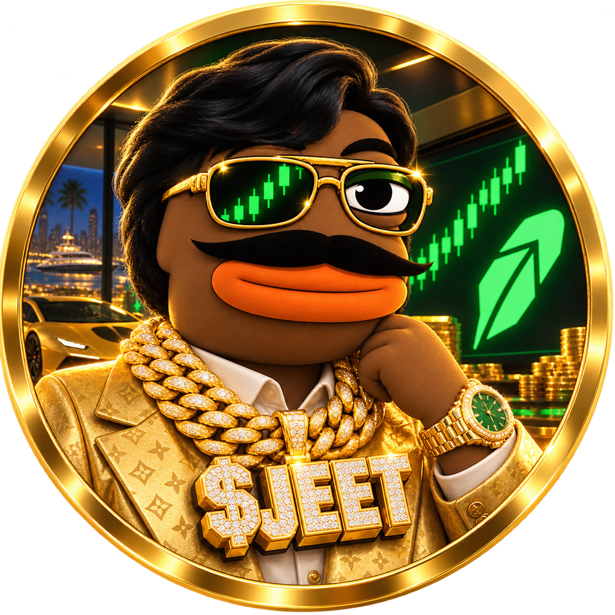 Gold-chain-wearing JEET character